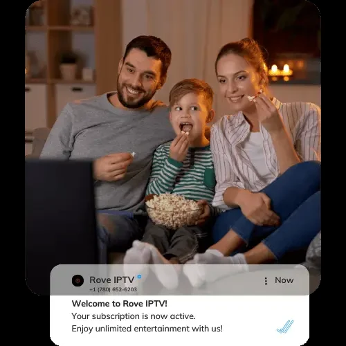 A family enjoying Rove IPTV on their television.
